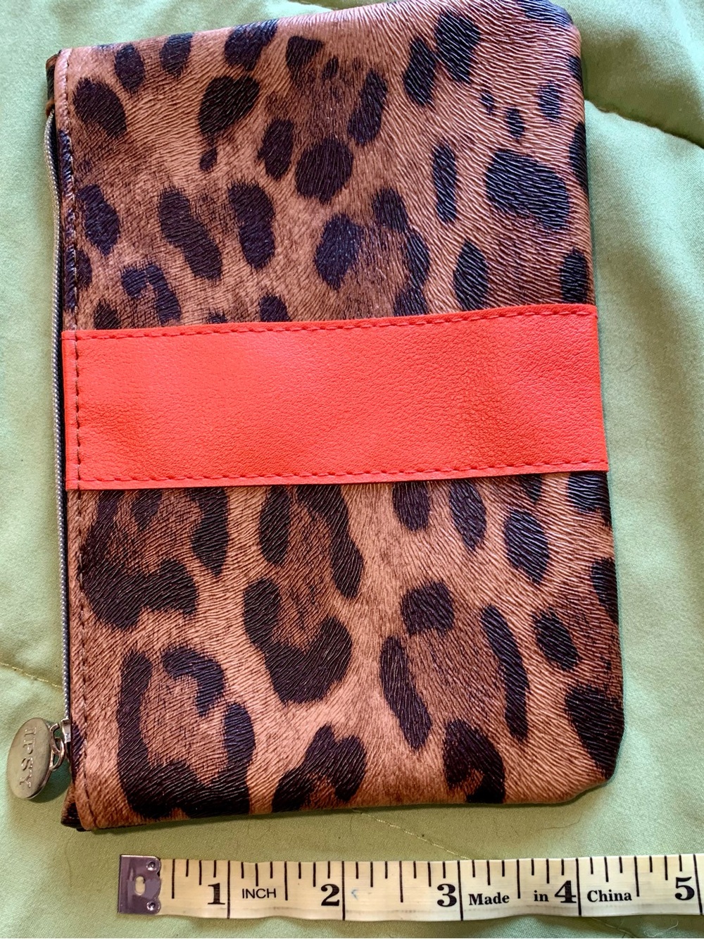 ipsy Leopard Print Wristlet with Coral Stripe Accent - Picture 3 of 6